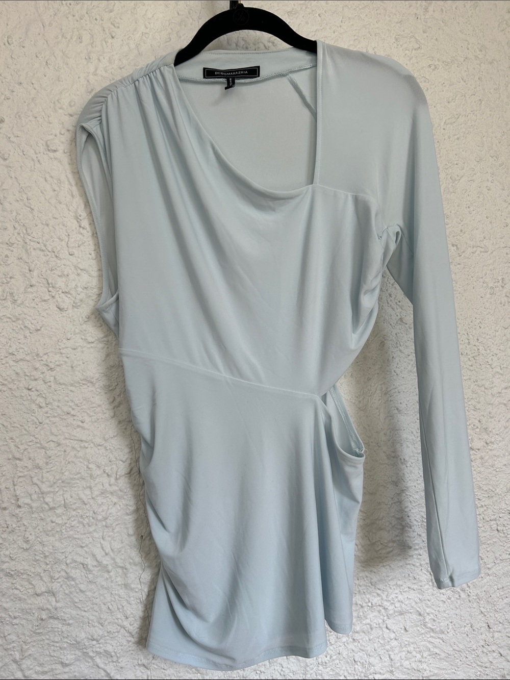 BCBGMaxAzria Light Blue One-Shoulder Drape Blouse